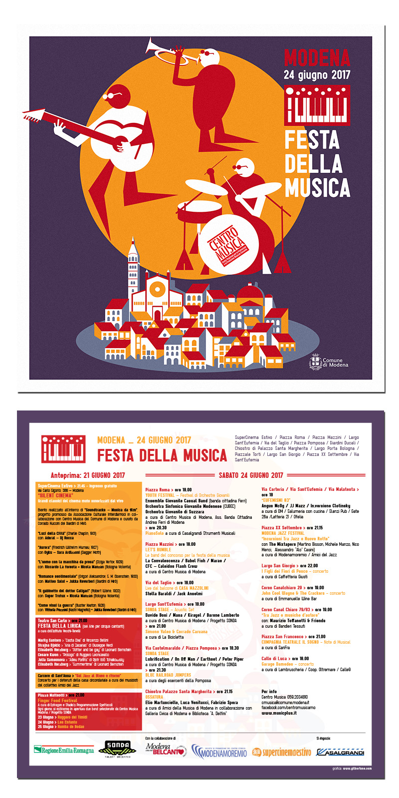 Festa della Musica 2017, Illustration + foldable flyer design.
